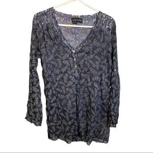 Flora Ashley Blue Sequin Design Tunic Top size Large